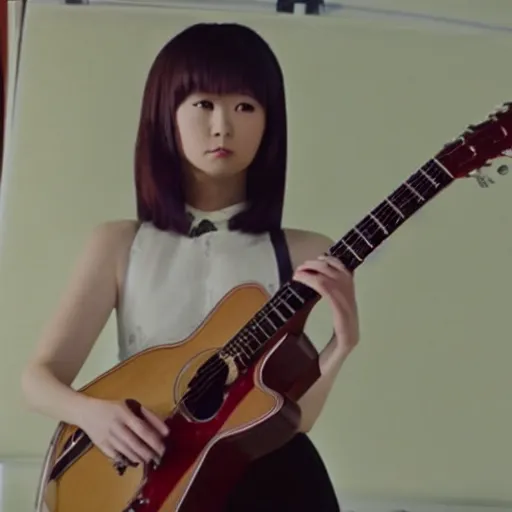 Image similar to real-life Yui Hirasawa with the guitar, a still of a Japanese movie