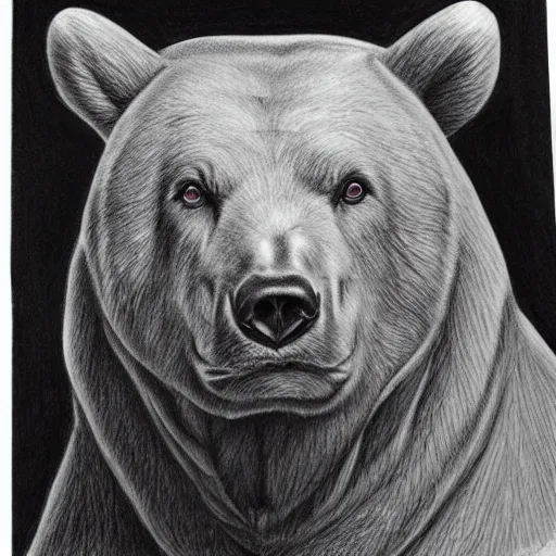 Image similar to pencil drawing of stephen coal bear, hyperbolic hyperrealism