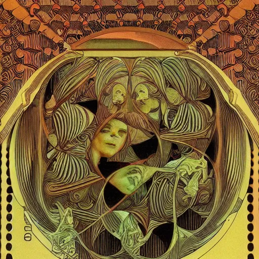 Image similar to the world is labyrinthine beyond possibility of imagining, inhabited on many levels by alien intelligence, infinite in extent, staggering in its beauty, terrifying in its weirdness, endlessly satisfying and peculiar, by Maurits Cornelis Escher, shining light and shadow, atmospheric, Award winning. Masterpiece, detailed illustration, alphonse mucha