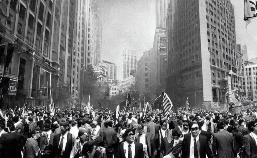 Prompt: photorealistic picture of wallstreet 1 9 8 4 style