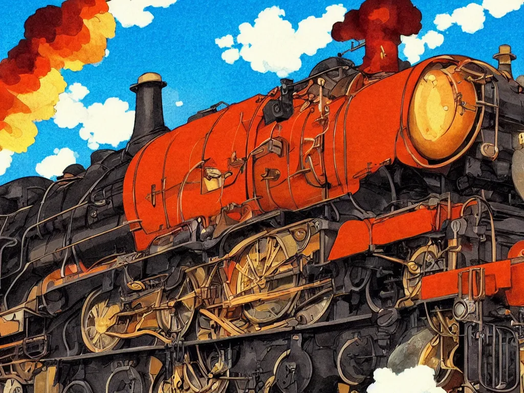 Image similar to cross - section close - up view of a steam anime train, autumn light, colorful, smoke, beautiful, by studio ghibli, digital art, concept art, manga, cute and adorable, illustration