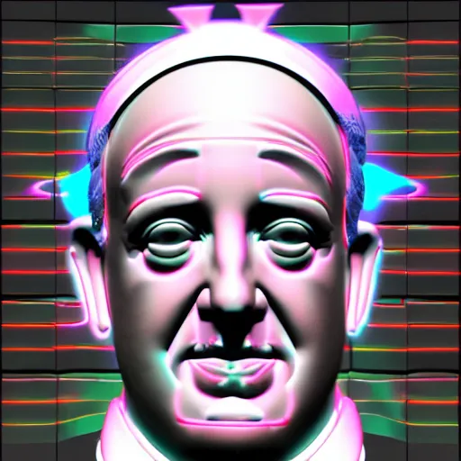 Image similar to neon pope francis, 3 d render, post - processing