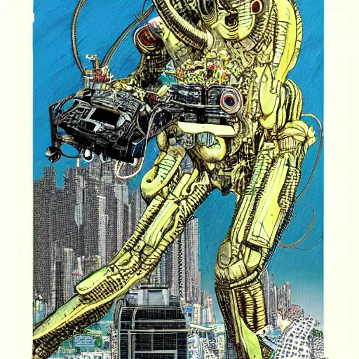 Image similar to A Hyper-Detailed Alien, Future Tech, Art by Katsuhiro Otomo ::