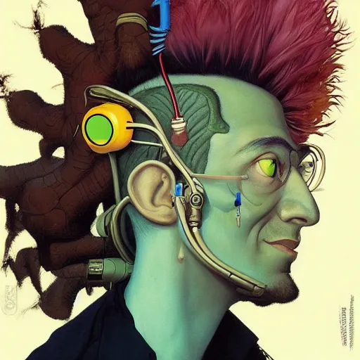 Prompt: successful mohawk projector portrait by gaston bussierre and charles vess and james jean and erik jones and rhads, inspired by rick and morty, epic, funny, huge scale, beautiful fine face features, intricate high details, sharp, ultradetailed