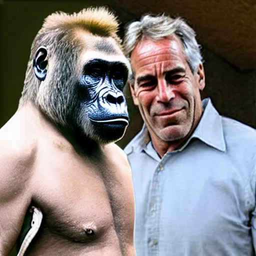 Image similar to harambe with Jeffrey Epstein’s face