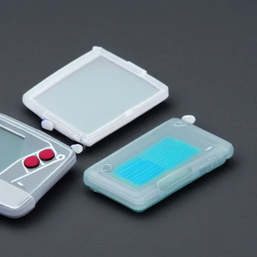 Image similar to an isometric product shot of a clear gameboy dmg