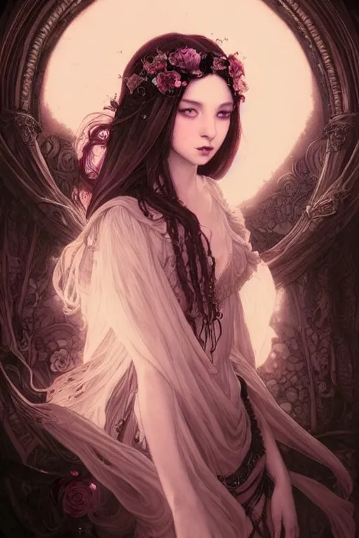 Image similar to beautiful and victorian and luxury and gothic and goddess young medieval dark princess portrait like blackpink lisa+front face with light flowing hair, ultradetail face, art and illustration by miqi and tian zi and craig mullins and WLOP and alphonse mucha, fantasy, intricate complexity, human structure, human anatomy, fantasy character concept, dynamic lighting, neon light, ssci-fi, watermark, blurry, hyperrealism 8k