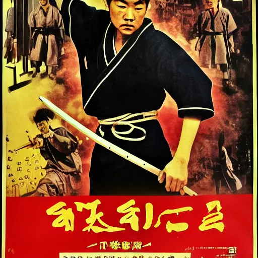 Image similar to full sized movie poster of a 1 9 6 0 s samurai film, highly detailed,