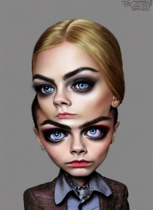 Image similar to cara delevingne as a mark ryden doll, detailed digital art, trending on Artstation