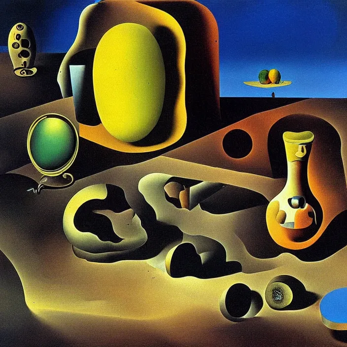 Image similar to random objects in a surreal environment by salvador dali