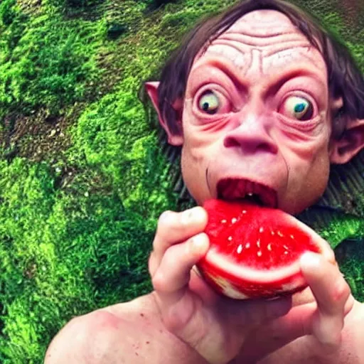 Image similar to Gollum eating watermelon, action, go pro