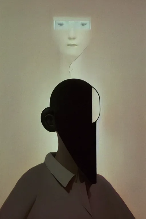 Image similar to woman wearing oculus and digital glitch head edward hopper and james gilleard, zdzislaw beksisnski, higly detailed