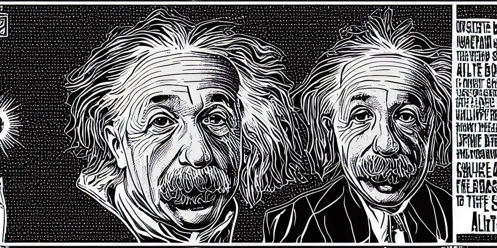 Image similar to portrait of albert einstein in front of a space - time diagram, by laurie greasley