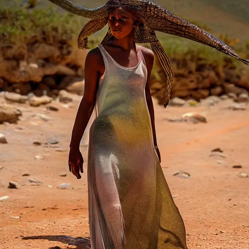 Prompt: beautiful bellidancer girl walks around Socotra among endemic plants, flowers and snags in a long transparent flowing dress and meets mystical animals, mystical insects, mystical birds, lizards, snakes, gorgeous, Atmosphere, hypnotic dimensions, mythology, Rococo, photorealism, ruan jia, steve mccurry, Zdzislaw Beksinski style, hyperrealistic, sharp focus, intricate concept art, digital painting, ambient lighting, 4k, hdt, artstation trending on Gsociety, trending on ArtstationHQ, trending on deviantart, professionally post-processed, wide-angle action dynamic portraithyperdetailed, hyper quality, 16K