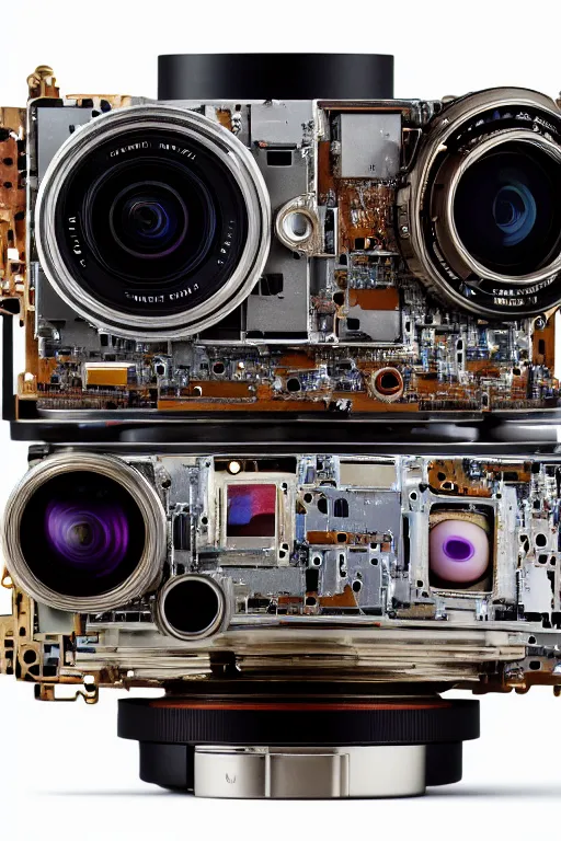 Image similar to A photo of an opened camera, internals revealed, the most complex looking machine ever made photo taken by someone who doesn't know how to use a camera by Annie Lebovitz and Steve McCurry Ultra detailed, hyper realistic, 4k