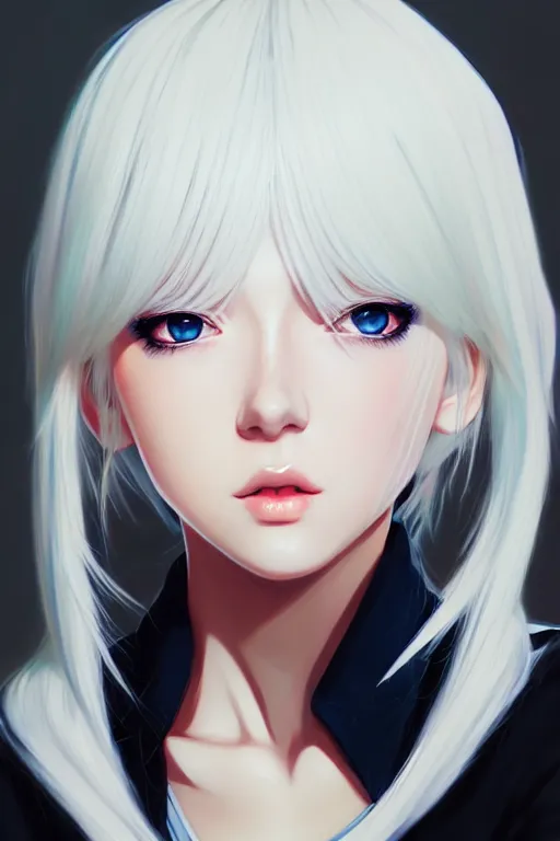 Image similar to portrait Anime girl, cute-fine-face, white-hair pretty face, realistic shaded Perfect face, fine details. Anime. realistic shaded lighting ((((by Ilya Kuvshinov))))