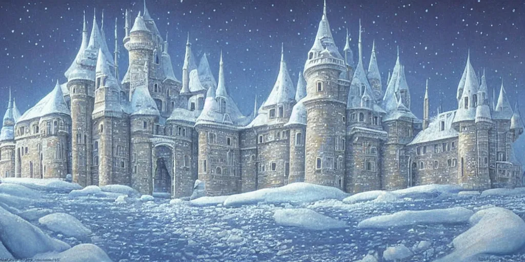 Image similar to Beautiful castle made of snow and ice detailed painting High Quality by Barclay Shaw