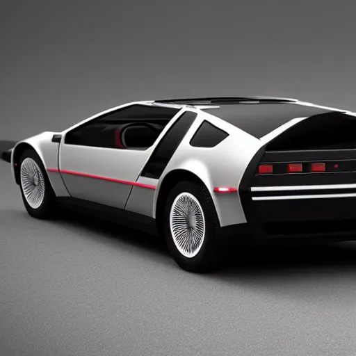 Image similar to a tesla delorean, highly detailed photo, concept car, highly detailed, intricate design, 8 k render