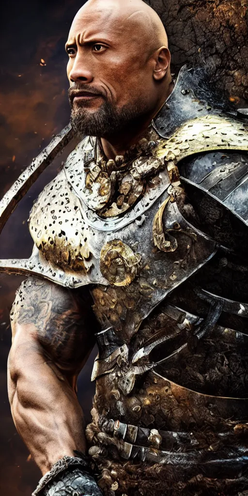 Image similar to portrait of dwayne johnson in fantasy armor from dark souls, 8 k