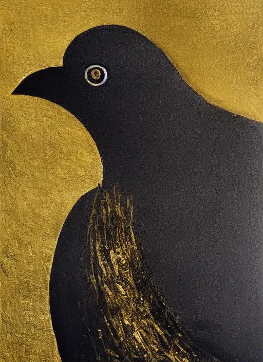 Image similar to crow, award - winning painting, abstract, gold and silver shapes, elegant, luxurious, beautiful, pitch black background, chiaroscuro