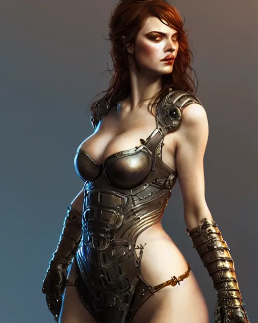 Prompt: Natasha Nice as seductress in armour, au naturel, hyper detailed, digital art, trending in artstation, cinematic lighting, studio quality, smooth render, unreal engine 5 rendered, octane rendered, art style by klimt and nixeu and ian sprigger and wlop and krenz cushart