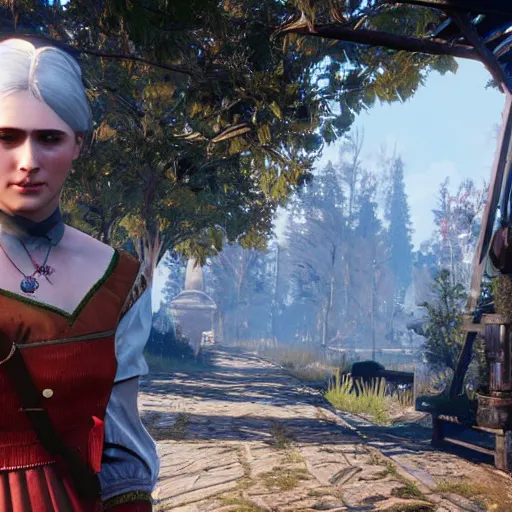 Image similar to a young edwardian woman in the video game Witcher 3