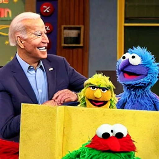 Prompt: joe biden in sesame street