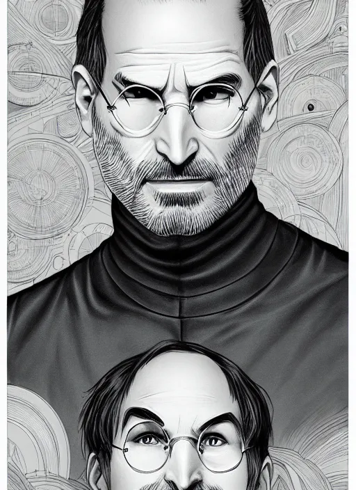 Prompt: steve jobs manga cover, detailed color manga drawing, intricate, artstation trending, 8 k, timeless