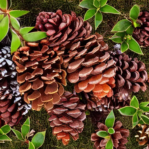 Image similar to photography color correction chart laid on top of mulch with pinecones, unreal engine, 8 k, tileable