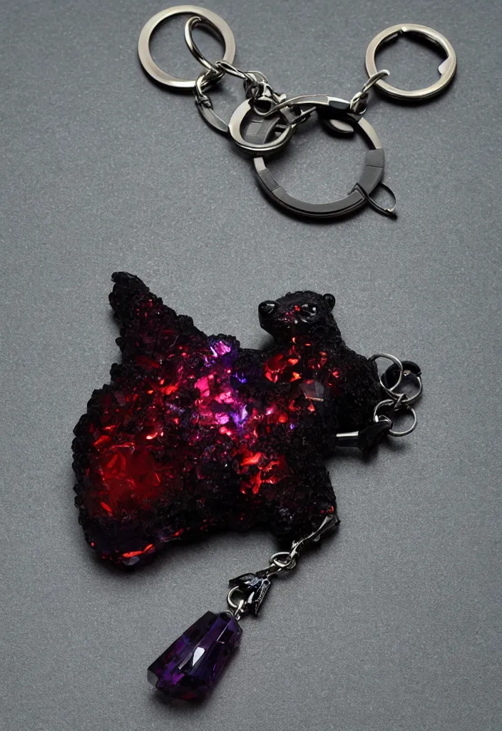 Image similar to a deep coloured crystal bear keychain by greg rutkowski, sung choi, mitchell mohrhauser, maciej kuciara, johnson ting, maxim verehin, peter konig, 8 k photorealistic, cinematic lighting, hd, high details, dramatic, atmosphereric