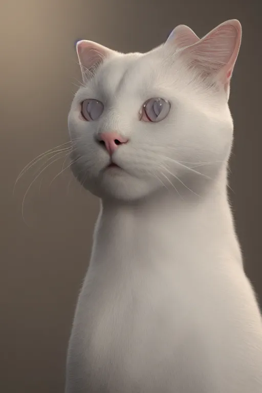 Image similar to a white cat wearing a formal overcoat, hyperrealistic, concept art, octane render, unreal engine 5, trending on DeviantArt, highly detailed, high quality, 8K, soft lighting, cute, studio background, studio lighting, realistic face, trending on Artstation, elegant clothes, profile picture