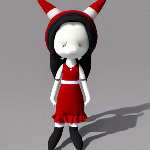 Image similar to cute fumo plush of a girl with a distinctive character silhouette, red stripes, cel shaded pbr, vray