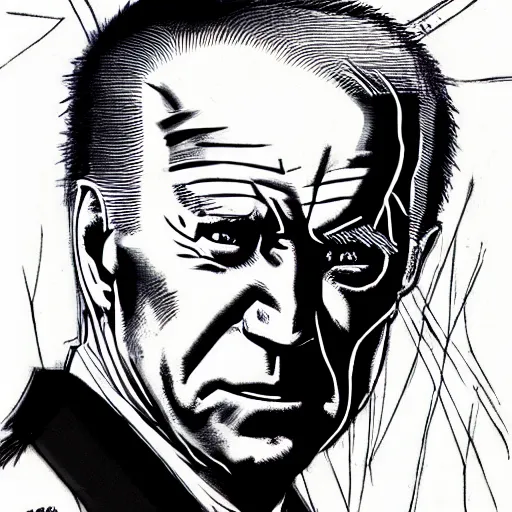 Image similar to Joe Biden looking sinister, by Tsutomu Nihei, highly detailed