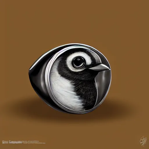 Image similar to silver ring in form of a bird with a black gem on it's back it, highly detailed, digital painting, trending on artstation, concept art, sharp focus, illustration, art by artgerm and greg rutkowski and magali villeneuve