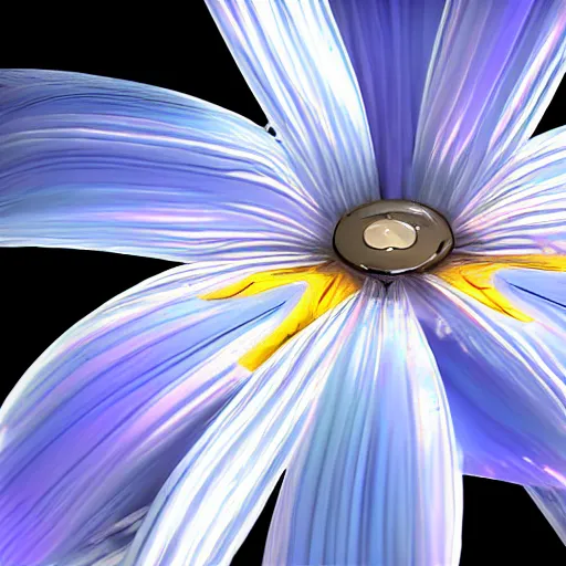 Image similar to a metallic iris flower, cybertronic, shiny unreal engine