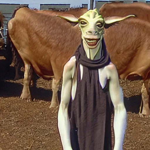 Image similar to jar jar binks working on his dairy farm