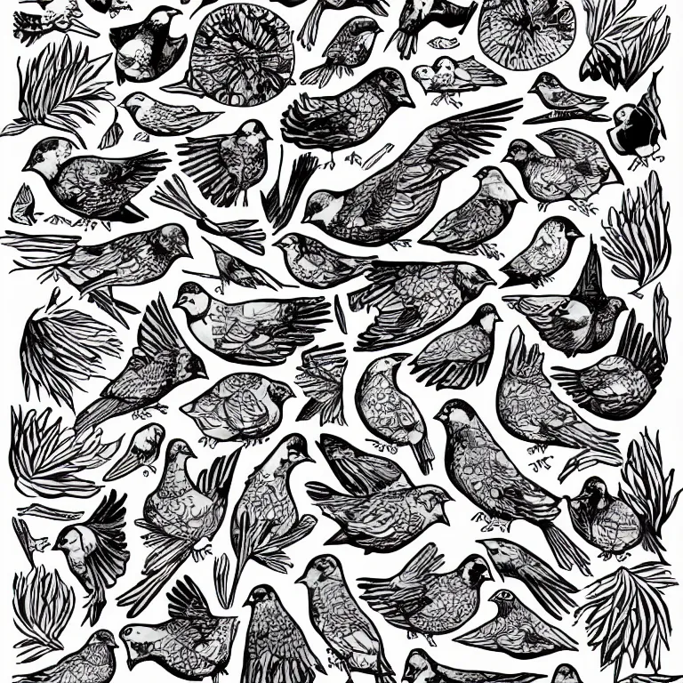 Prompt: pigeon tattoo graphic design flash sheet,
