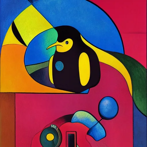 Prompt: futuristic radiating floating hell prism penguin winds inlet van, by paul gauguin and brothers hildebrandt and joan miro, line art, hyperrealism, # macro