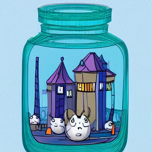 Image similar to a kingdom in a jar, beautiful stylised cartoon 3 d art