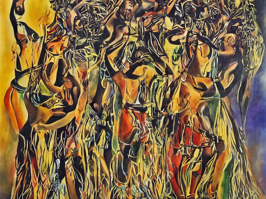 Image similar to surreal, tribal dance, art byphil tyler, dali