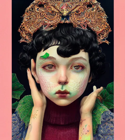 Image similar to beautiful girl, short black curly hair, round face : : by martine johanna and simon stalenhag and chie yoshii and casey weldon and guillermo del toro : : ornate, dynamic, particulate, rich colors, intricate, elegant, highly detailed, centered, artstation, smooth, sharp focus, octane render, 3 d