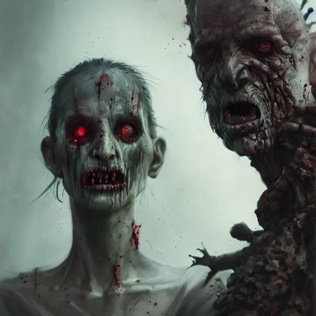 Image similar to hyper realistic portrait ghoul zombie cinematic, greg rutkowski, james gurney, mignola, craig mullins, brom redshift, vray, octane