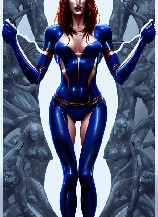 Image similar to symmetry!! gantz portrait of megan fox as mystique, unholy, intricate, highly detailed, dynamic lighting, digital art, digital painting, artstation, terence nielsen, sharp focus, illustration, art by artgerm and greg rutkowski and moebius, 8 k