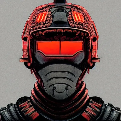 Prompt: a powerful japanese samurai wearing cyber fire gear, detailed face, face symmetry, character concept portrait by moebius and laurie greasley, postminimalism, highly detailed, smooth, sharp focus, 3 d fineart, profile picture, 8 k, cinematic color grading