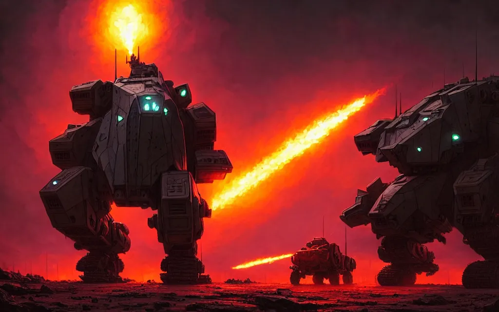 Prompt: a cinematic scene of a hulking armoured mech monster fighting in a hellish war by moebius and stephan martiniere and dan mumford, trending on artstation, digital art, 4 k resolution, detailed, high quality, sharp focus, hq artwork, insane detail, cinematic, volumetric lighting, dramatic lighting, epic light, cinematic aesthetic