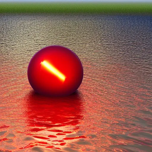 Image similar to A shiny bleeding red prism floating over a lake by Jeff Easley, rendered in octane.