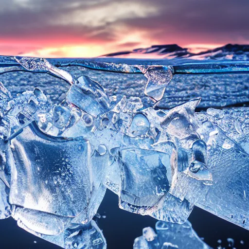 Image similar to a detailed macro shot of ice during sunset in iceland