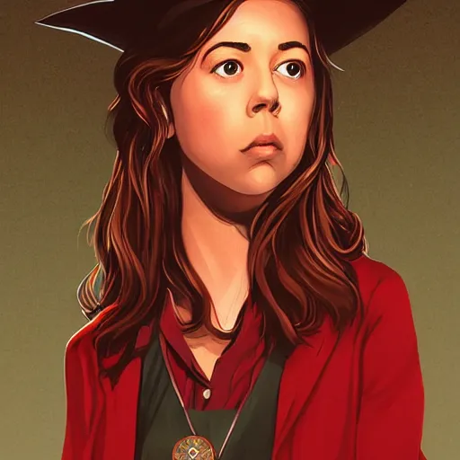 Image similar to young witch aubrey plaza, art by sam yang