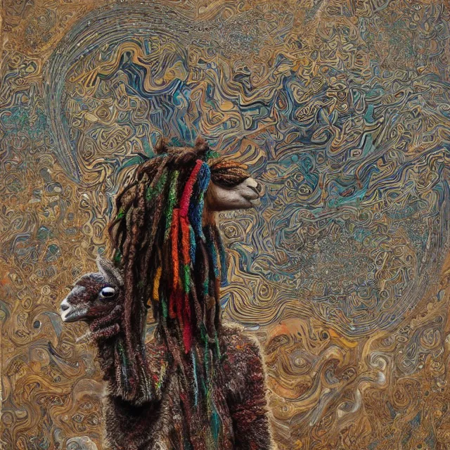 Image similar to llama with dreadlocks, industrial scifi, by mandy jurgens, ernst haeckel, el anatsui, james jean