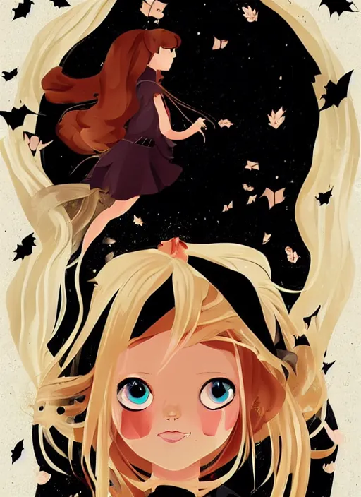 Image similar to little girl with long blonde hair on halloween. clean cel shaded vector art. shutterstock. behance hd by lois van baarle, artgerm, helen huang, by makoto shinkai and ilya kuvshinov, rossdraws, illustration, art by ilya kuvshinov